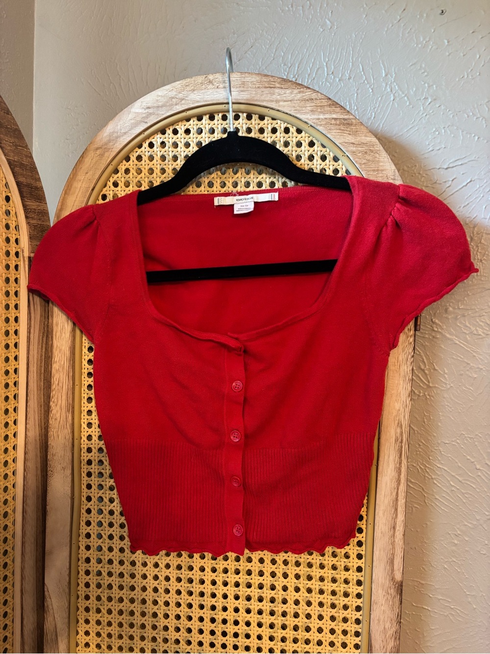 Kimchi Blue Red Scoop Button-Front Crop Top